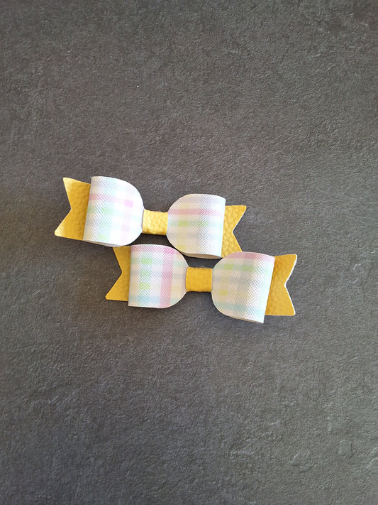 Pastel Gingham Faux Leather Bow