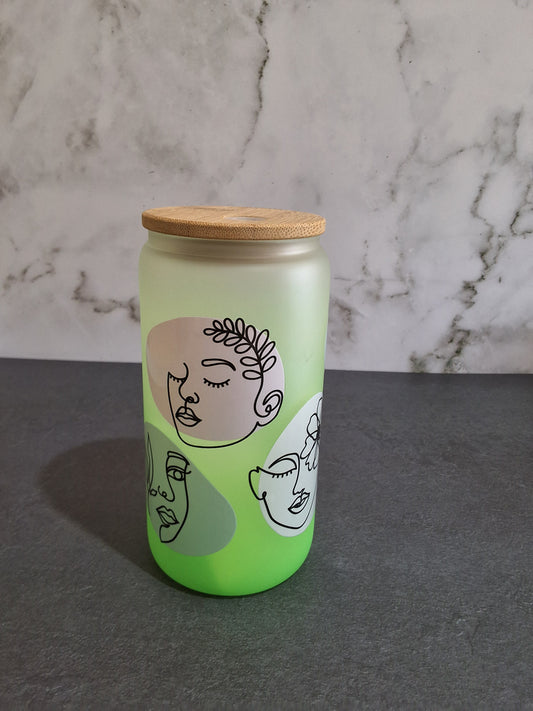 Green Ombre Minimalist Face Glass Tumbler