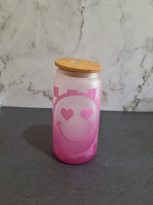 Pink Ombre Smiley Face Glass Tumbler