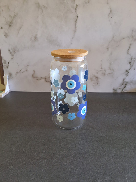 Blue Flowers Glass Tumbler