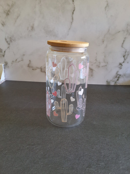 Cactus and Hearts Glass Tumbler