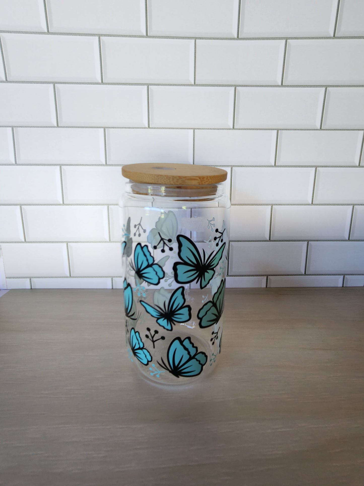 Blue Butterflies Glass Tumbler