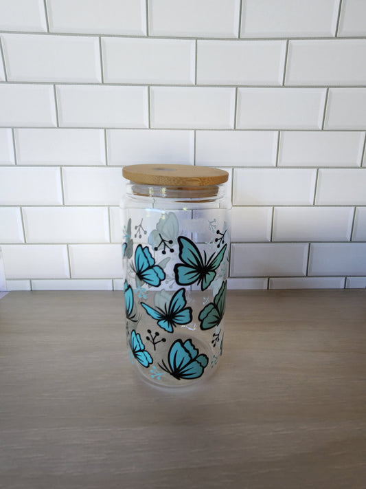 Blue Butterflies Glass Tumbler