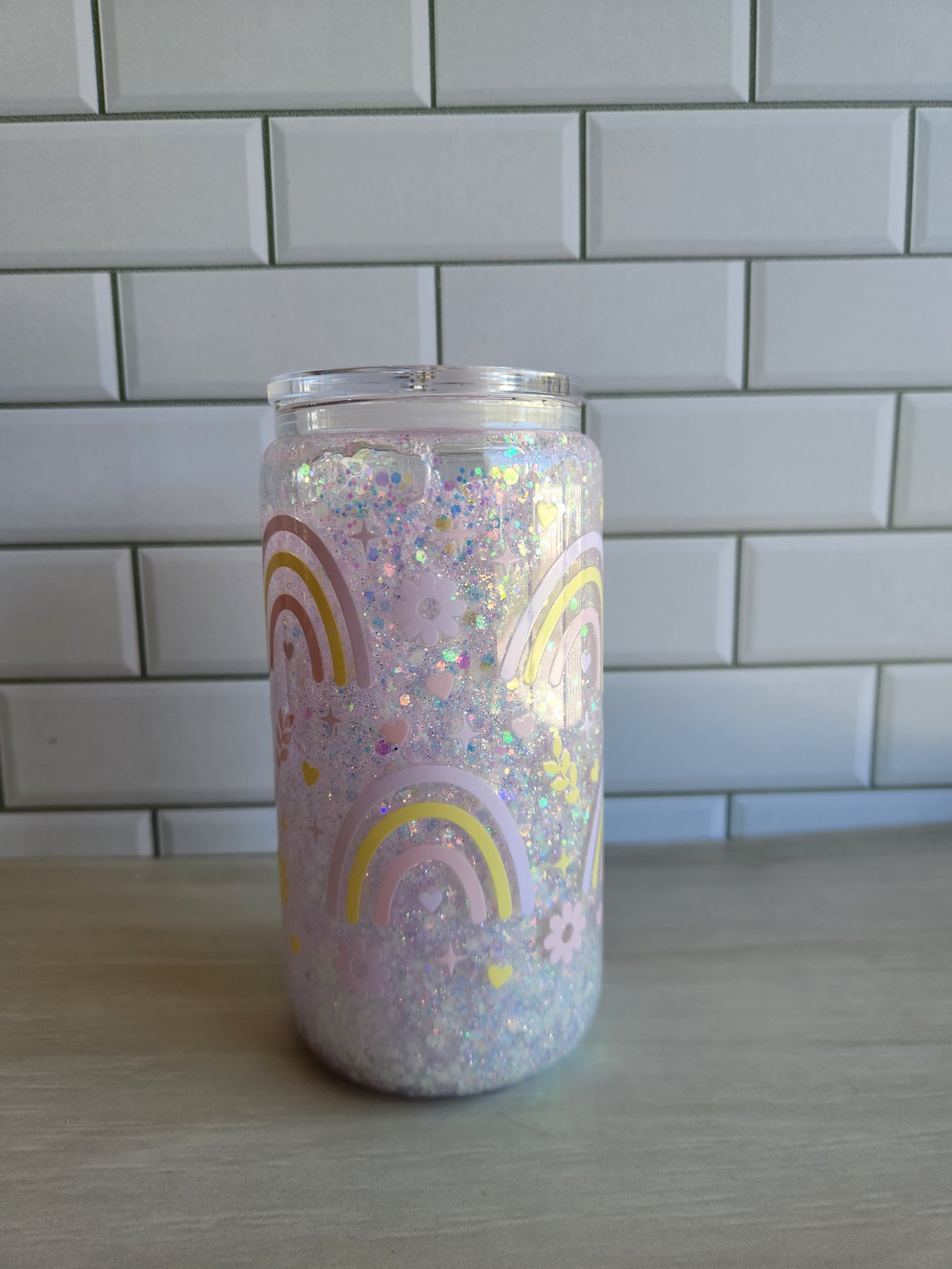 Pastel Rainbow Snow Globe Tumbler