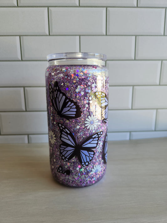 Purple Butterfly Snow Globe Tumbler