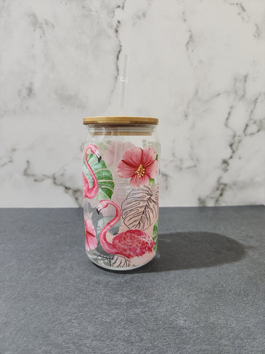 Pink Flamingo Glass Tumbler