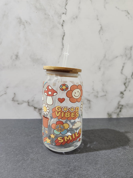 Retro Good Vibes Glass Tumbler