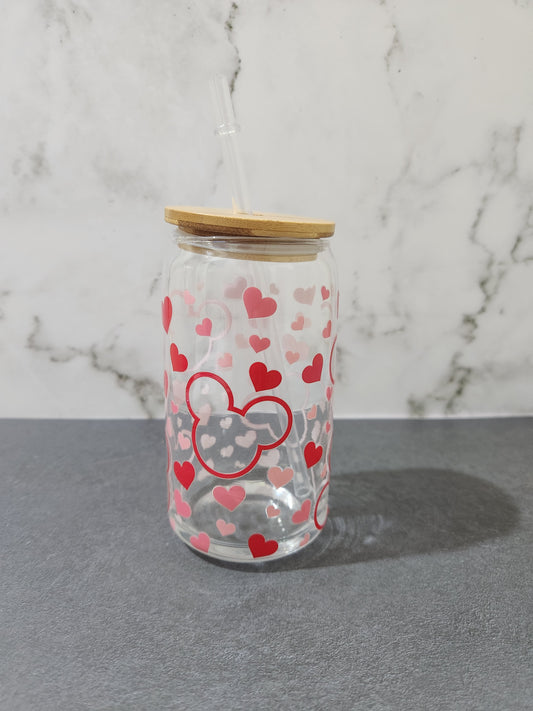 Mickey Mouse and Hearts Glass Tumbler